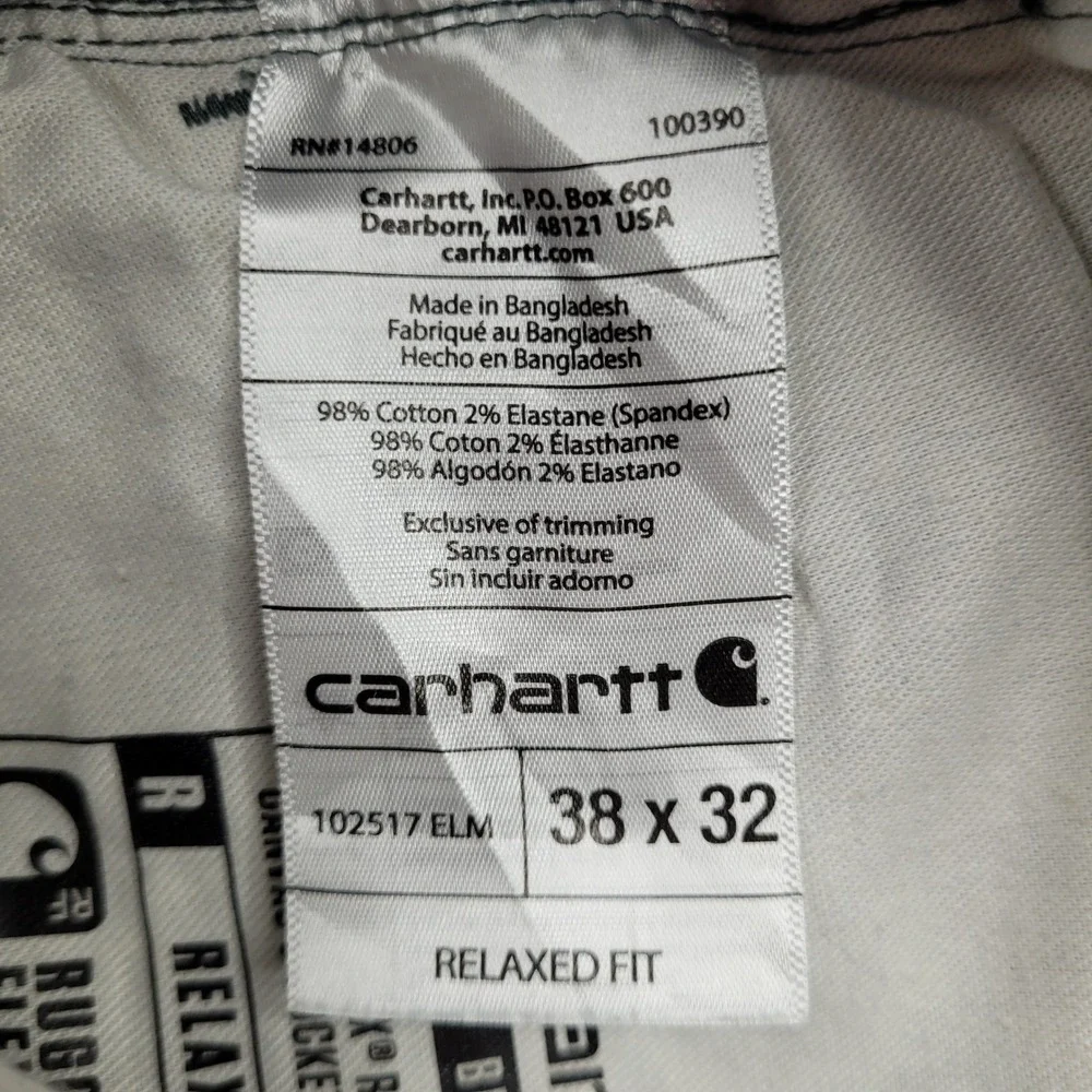 Carhartt Relaxed Fit Canvas Work Pant Mens 38x32 Gray Rugged Flex BN2517-M
